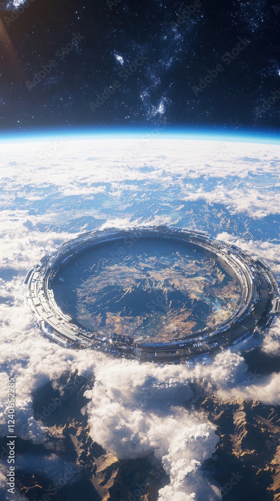 Aufkleber exploring advanced technology in a space station orbiting a distant planet with panoramic cosmic vie
