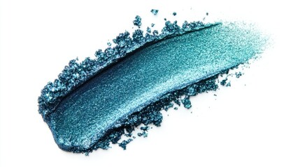 Iridescent blue-green eye shadow smear with a mermaid-like shimmer, isolated on white