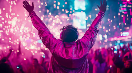 Euphoric Celebration: A DJ's Embrace of the Crowd