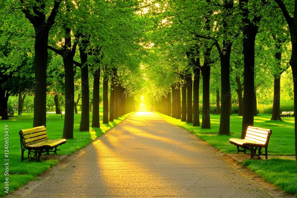 Poster bokeh effect with a blurred background of garden trees