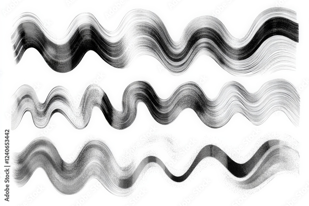 Poster Abstract black and white waves created with brush strokes on a white background