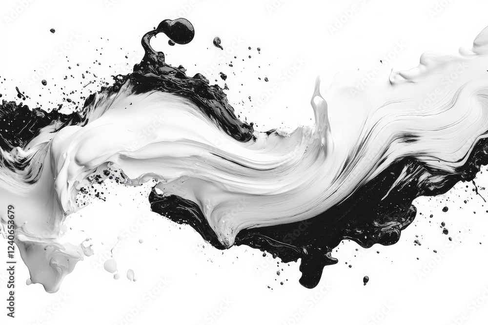 Aufkleber dynamic black and white paint swirl showcasing artistic motion and texture in an abstract compositio