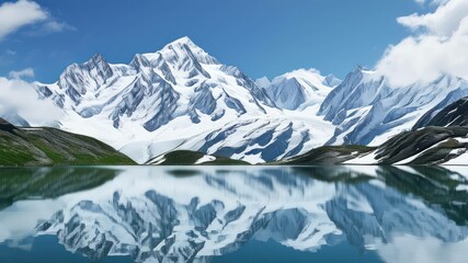 Fototapeta premium Majestic snow capped mountains reflected in a serene lake