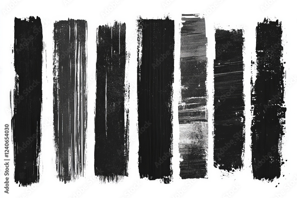 Poster abstract black texture strips showcasing various brush strokes on a white background for artistic ex