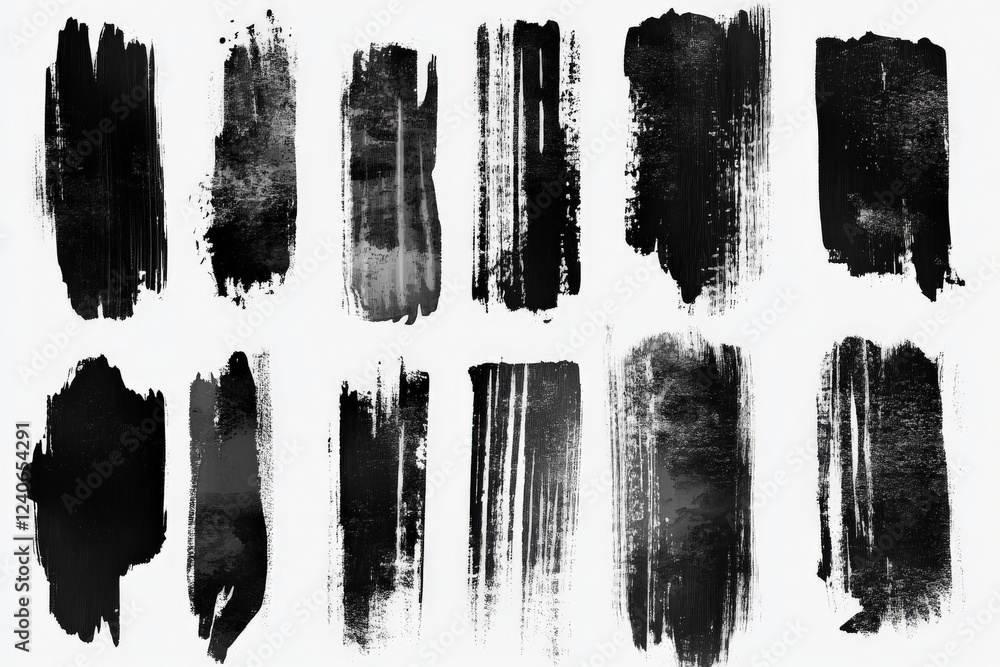 Aufkleber black and white brush strokes on a plain background showcasing various artistic textures and styles