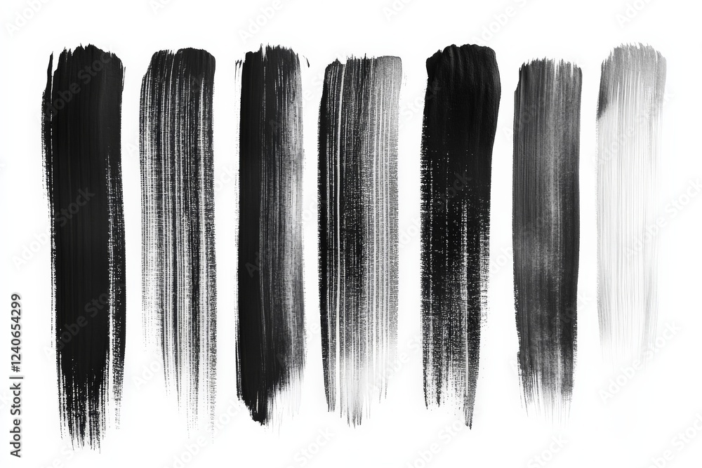 Aufkleber black paint strokes arranged in various textures and shades on a white background for artistic use a
