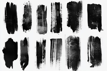 Black and white brush strokes on a plain background showcasing various artistic textures and styles