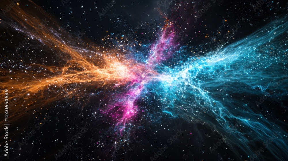 Poster dynamic flow of colorful data streams through abstract space digital visualization cosmic environmen
