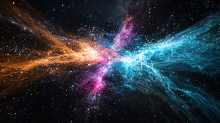 Dynamic flow of colorful data streams through abstract space digital visualization cosmic environment artistic perspective vibrant representation