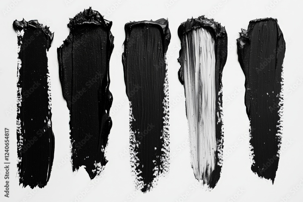 Poster Various textures of black paint strokes arranged on a white background showcasing artistic expression and versatility in design