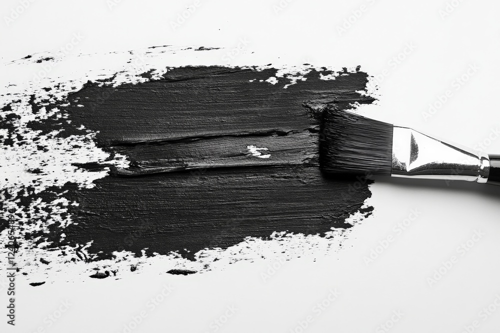Poster Black paint being applied with a brush on a white canvas creating a bold and striking contrast in artistic expression