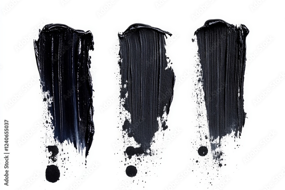 Poster Artistic application of black paint on a white canvas showcasing different textures and strokes