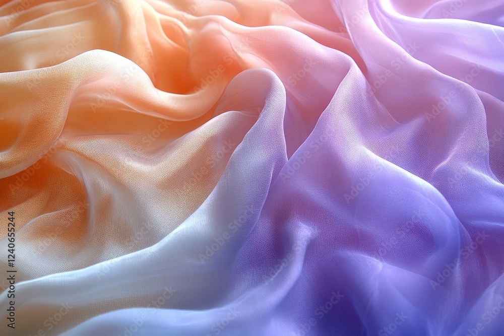 Poster soft fabric drapes create a wave of pastel colors in a serene indoor setting during daylight hours