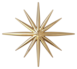 PNG Symmetrical gold chrome starburst metallic shape accessories.
