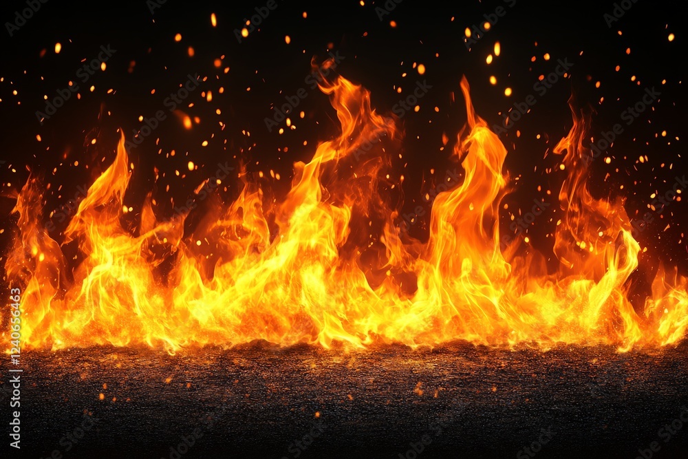 Poster bright flames dance and flicker against a dark background, creating a mesmerizing display of light a