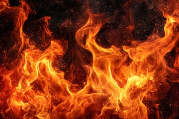 Fototapeta premium Flames dance vividly against a dark background, evoking warmth and energy during a cool evening