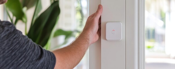 Electrician Installing Security System Door Sensor, 