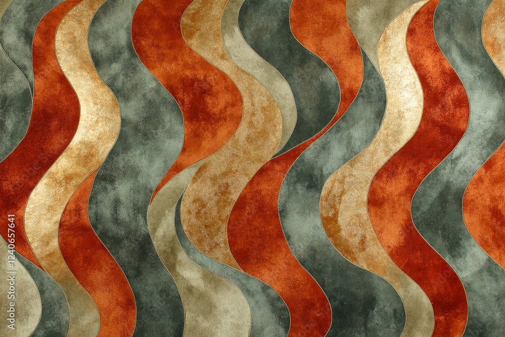 Aufkleber Colorful abstract fabric design featuring wavy patterns in warm hues and earthy tones