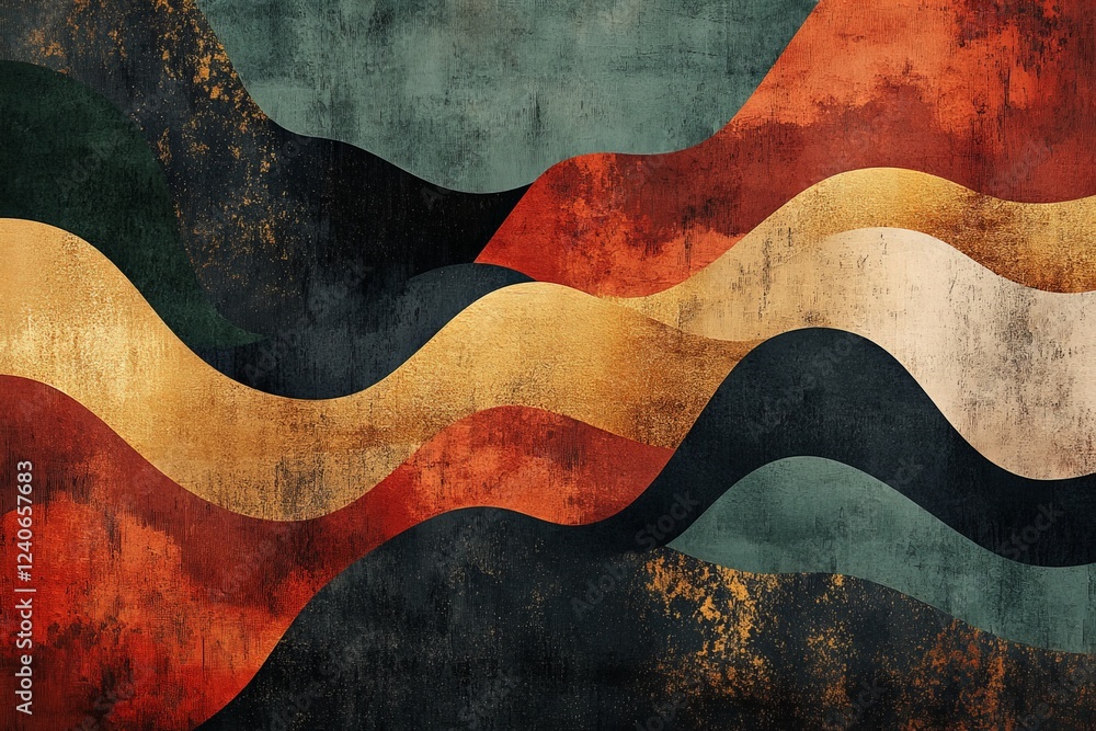 Poster Abstract wavy patterns in warm and cool tones create a dynamic visual experience suitable for modern decor and art