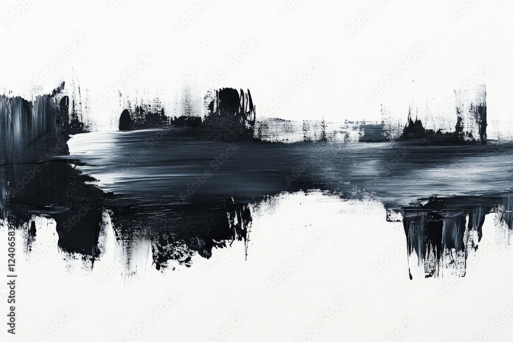 Aufkleber abstract black and white painting with bold brush strokes creating a striking contrast on a blank ca