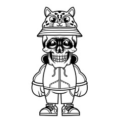 Mascot character design cartoon leopard hat outline