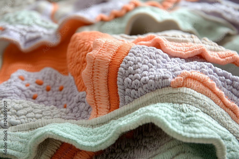 Poster textured fabric showcasing intricate patterns with soft colors ideal for home decor or fashion appli