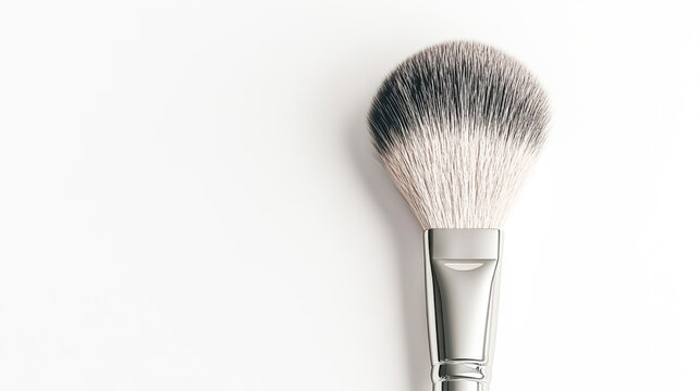 Silver makeup brush isolated on a clean white background, high-quality professional beauty tool, perfect for makeup application