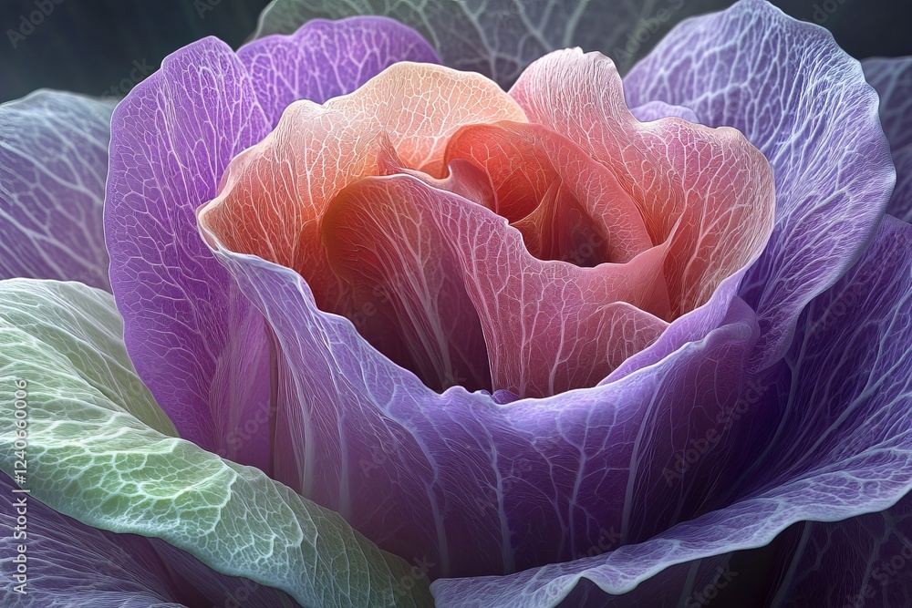 Aufkleber intricate close-up of a vibrant rose displaying captivating colors and patterns in its petals