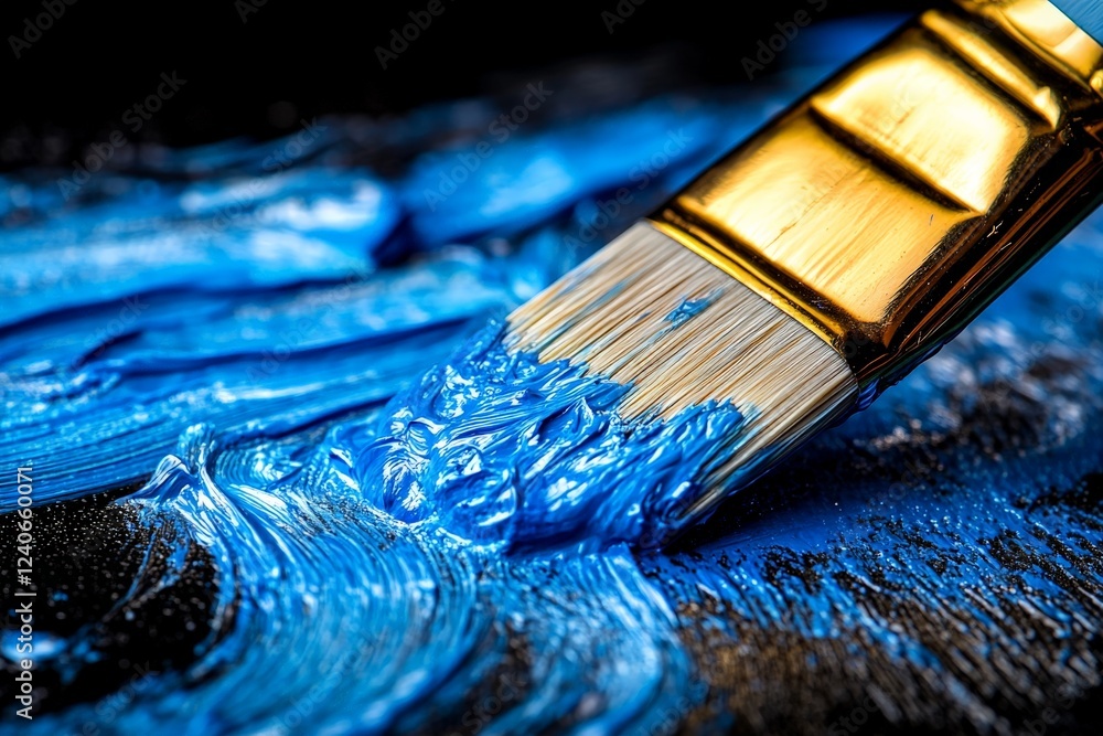 Aufkleber vibrant blue paint application on canvas using a brush to create an artistic texture