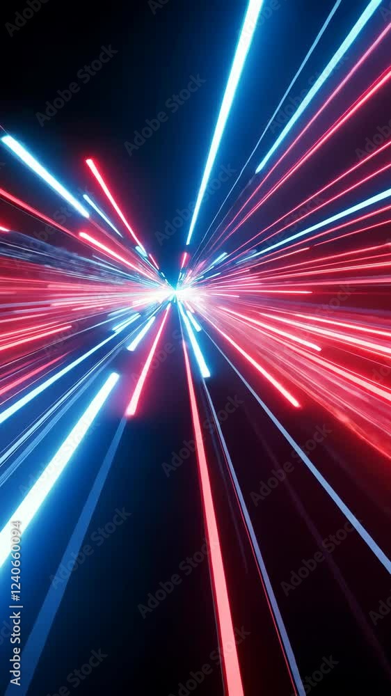 Poster dynamic explosion of neon lights creating a sense of speed and movement in a dark environment