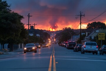 Fire engulfs hillside near urban area during sunset with smoke billowing over the city