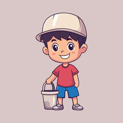 A drawing of a boy with a bucket vector illustration 