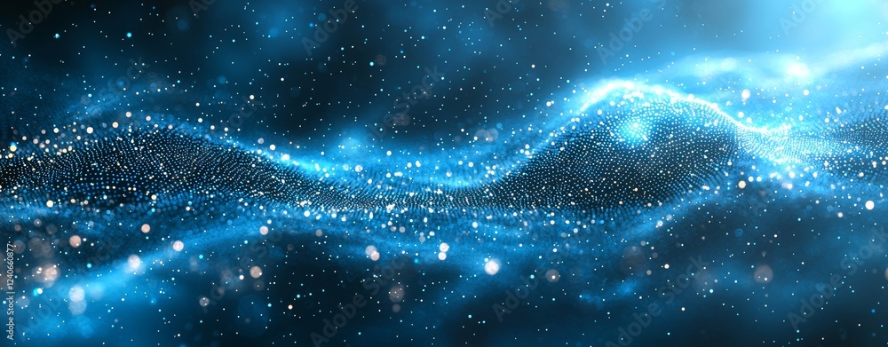 Poster blue technology background featuring interconnected networks and a digital data connection, designed