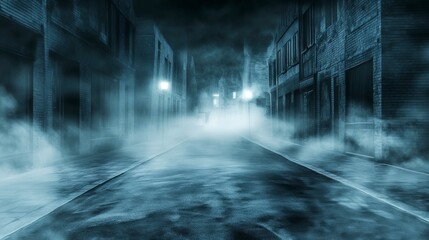 Eerie Foggy Night City Alleyway - A Mysterious Urban Landscape