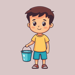 A drawing of a boy with a bucket vector illustration 