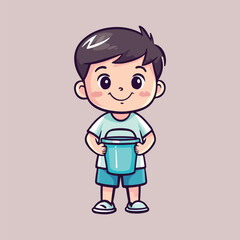 A drawing of a boy with a bucket vector illustration 