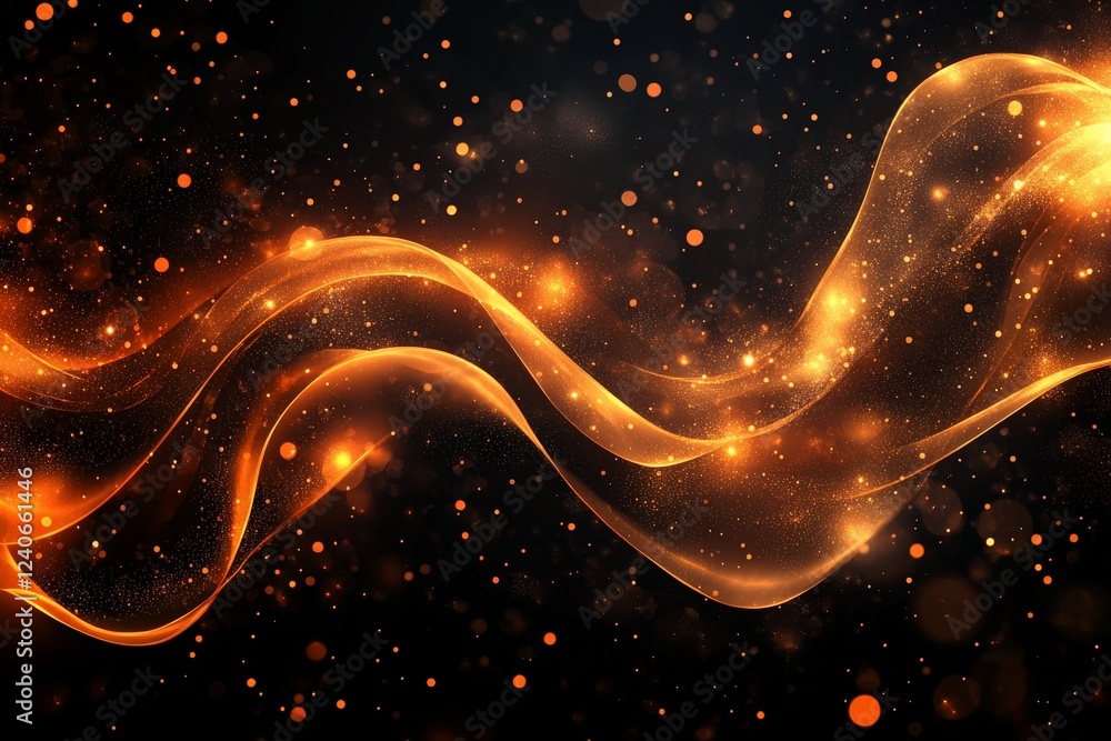 Aufkleber Swirling abstract design with golden light effects and sparkles against a dark background captures a sense of elegance and movement