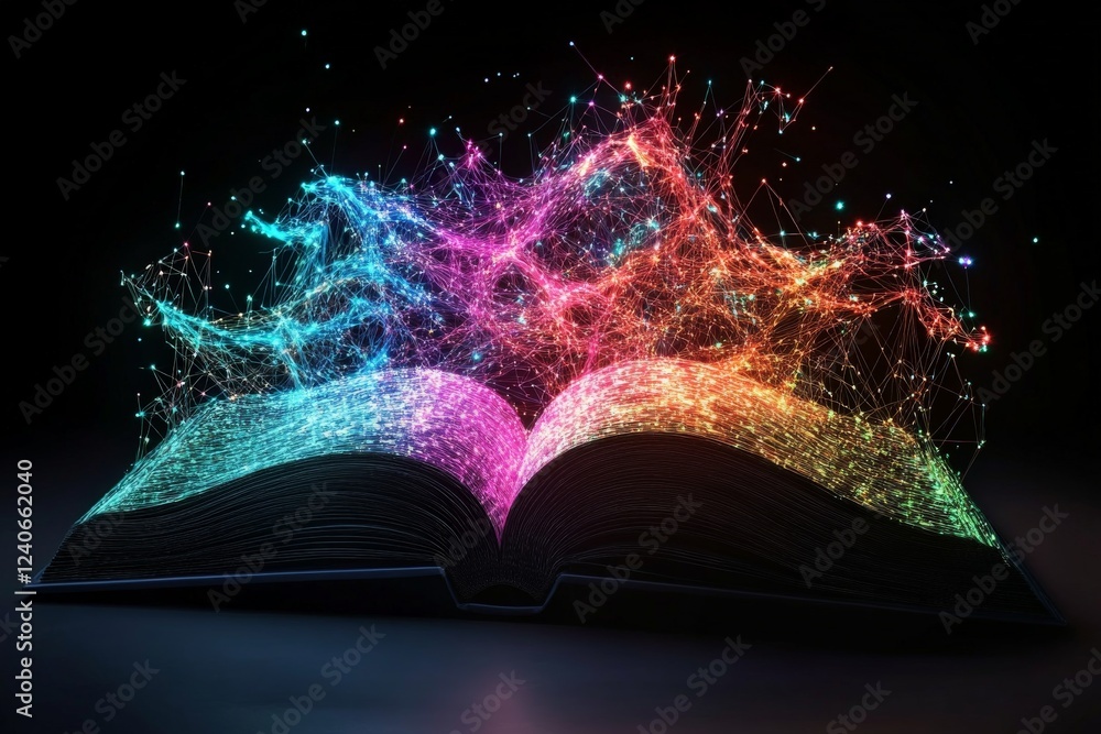 Leinwandbilder vibrant energy emerges from an open book creating a digital explosion of color and creativity