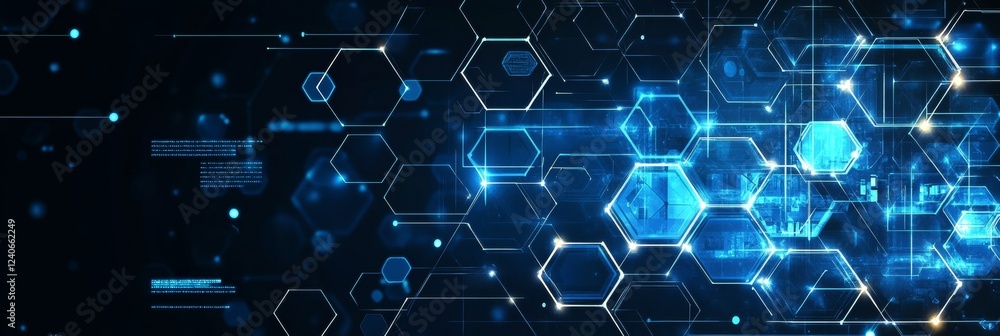 Aufkleber abstract technology background, hexagon pattern with connecting lines, blue color scheme.