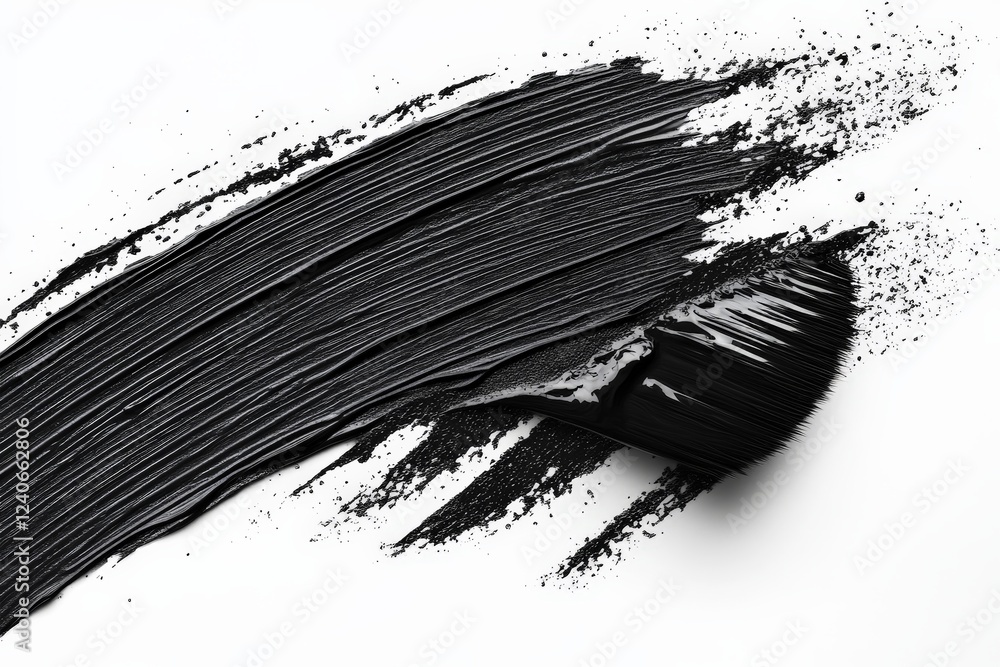 Poster black paint stroke created with brush on white canvas showing artistic expression and texture