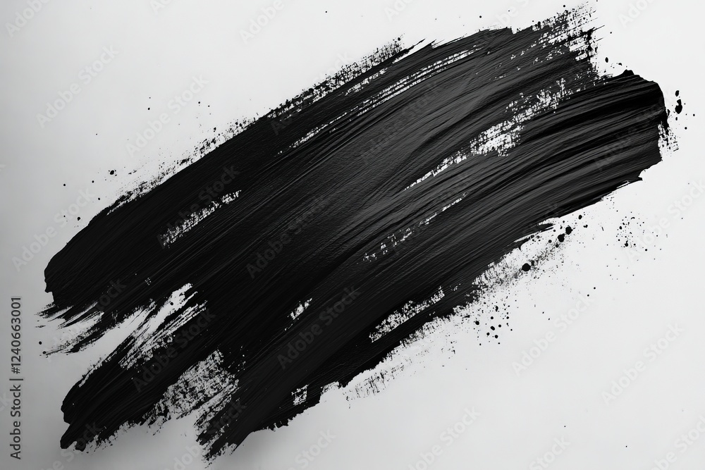 Poster black brush stroke on white canvas displaying artistic texture and movement in contemporary abstract