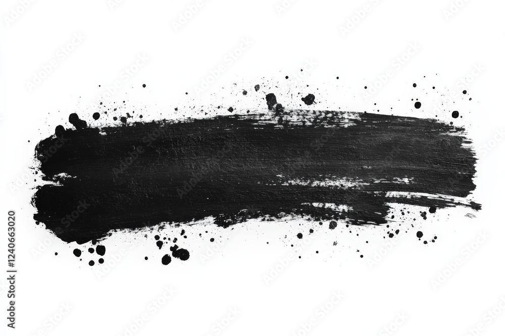 Poster black paint stroke with splatters on white background showcasing artistic texture and creativity