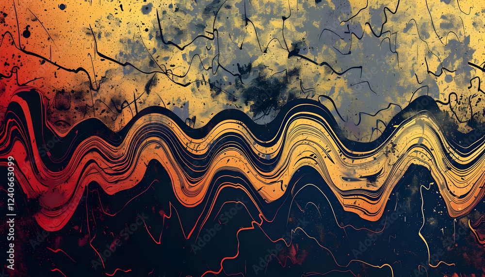 Poster abstract wave pattern with vibrant colors blending in a textured background, ideal for artistic use