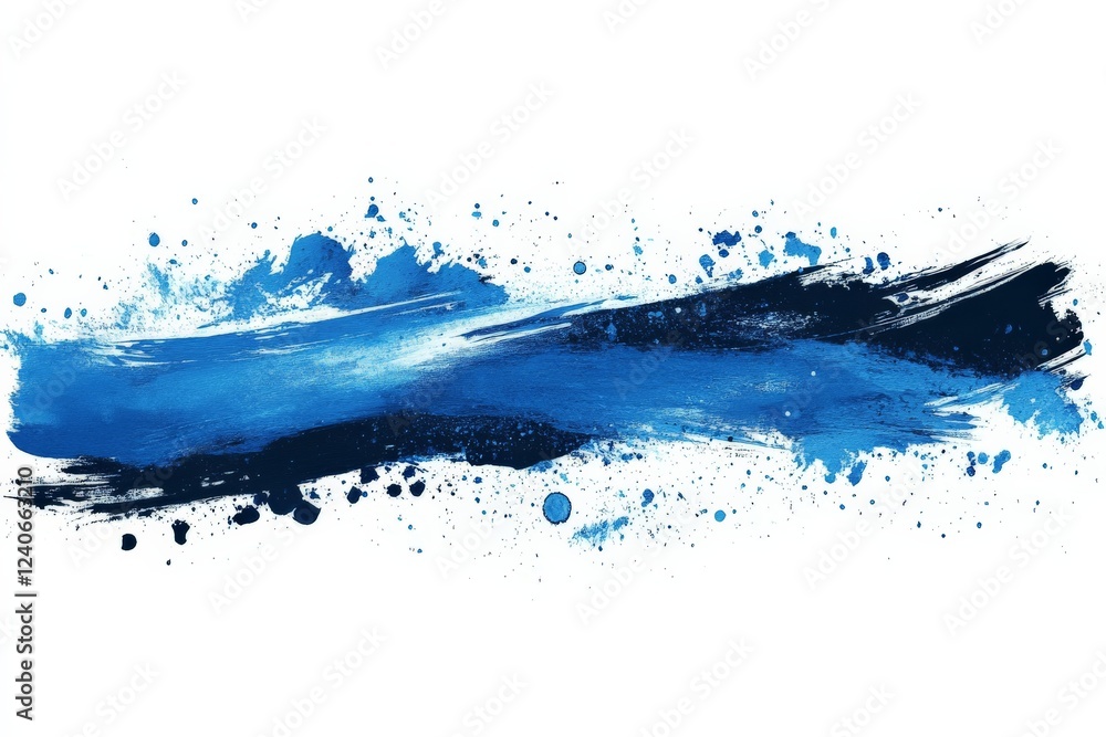 Poster vivid blue paint splash with dynamic brush strokes and vibrant texture on white canvas background