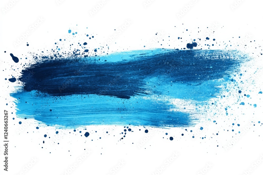 Poster vibrant blue paint stroke with splashes showcases artistic expression and creativity in abstract des