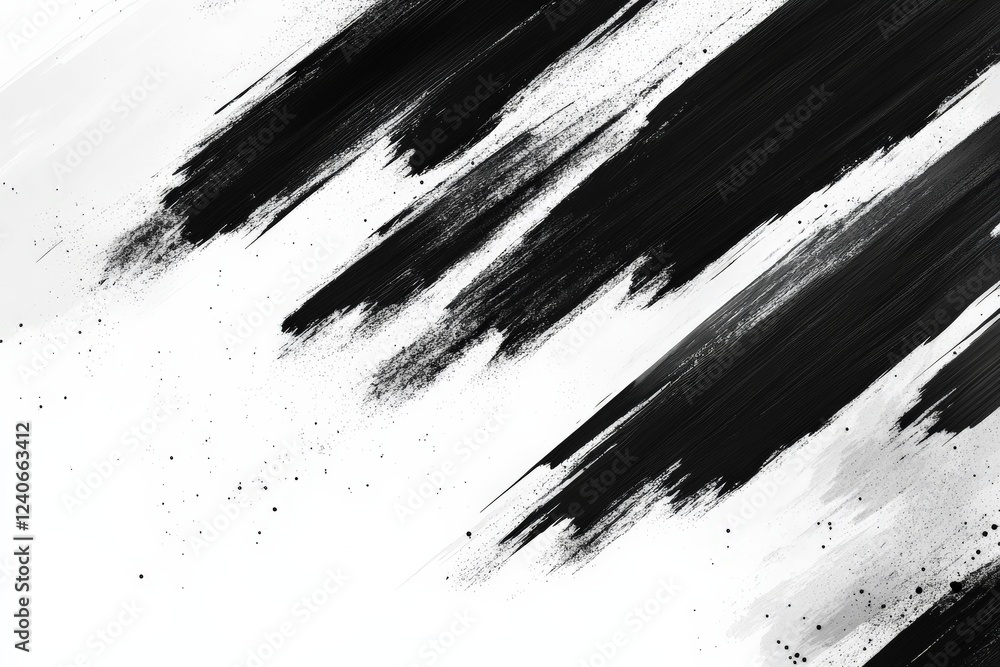 Poster abstract black and white paint strokes create a modern artistic composition on canvas