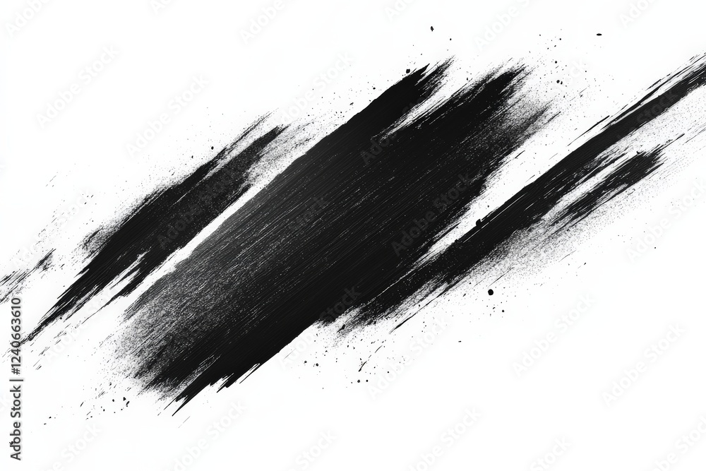 Poster black paint strokes create an abstract art piece on a white background in a creative studio setting