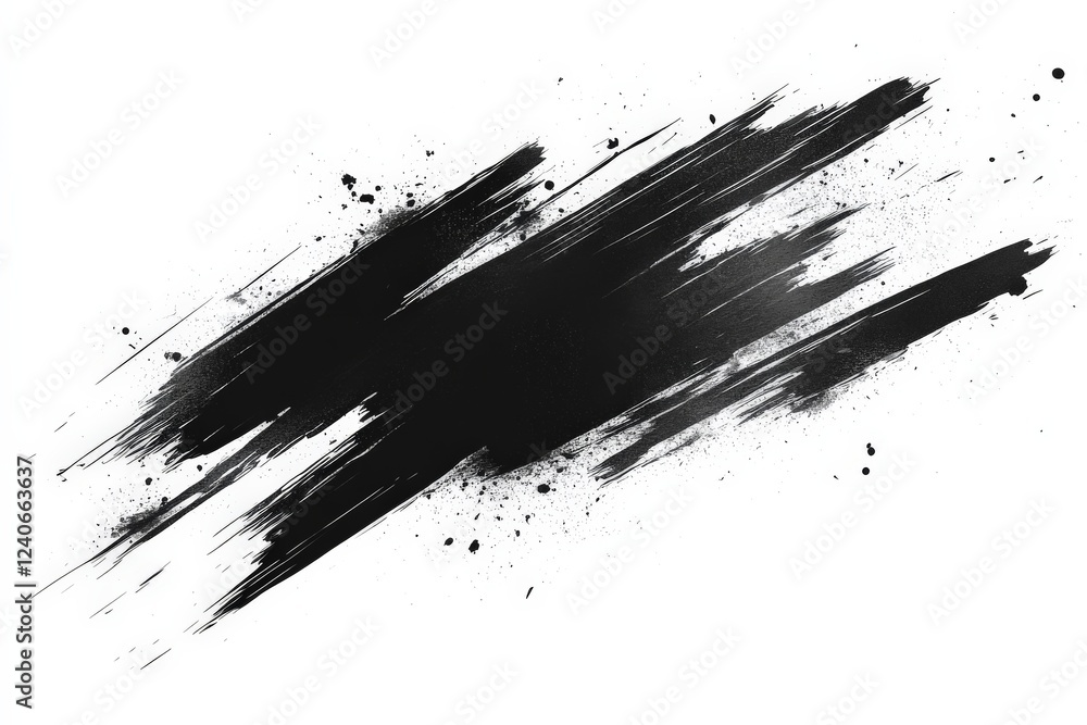 Poster Abstract black and white brush strokes create a dynamic composition with splashes and textures