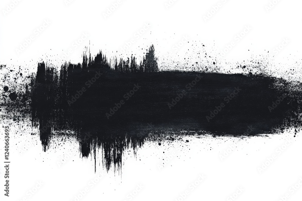 Poster Artistic black paint streak creating dynamic texture and contrast on a white background