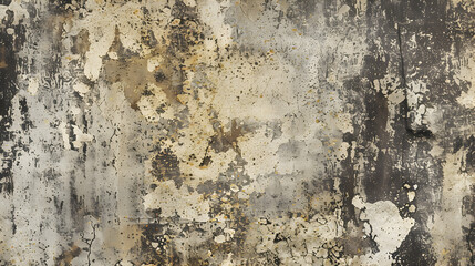 Obraz premium Abstract textured wall with peeling paint, showcasing shades of gray and gold, ideal for backgrounds